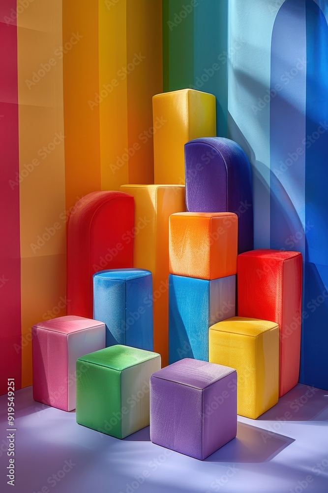 Poster dynamic 3d colorful blocks in playful arrangements