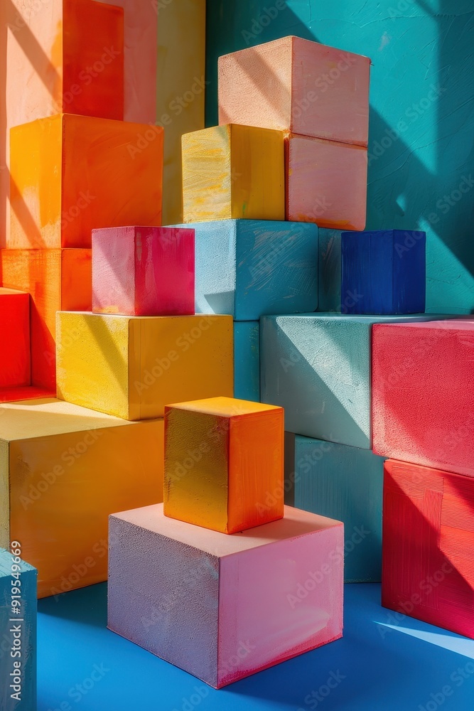 Poster Vibrant Three-Dimensional Block Stack in Dynamic Photography