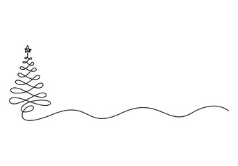 Vector illustration of Christmas tree continuous one line drawing 