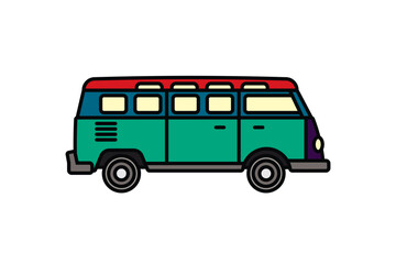 Original vector illustration. An old travel van. A contour icon.