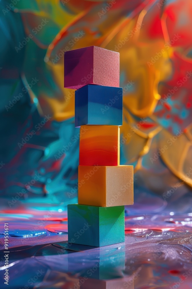 Aufkleber vibrant 3d colorful blocks in playful stack - dynamic and engaging photography captured