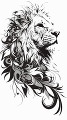 Black Symmetric Lion Tattoo - Vector Design on White Background