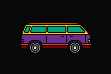 Original vector illustration. An old travel van. A contour icon.