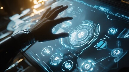 Futuristic Gesture-Controlled Interface in Modern Office Environment