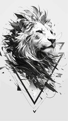 Black Symmetric Lion Tattoo - Vector Design on White Background