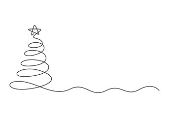 Vector illustration of Christmas tree continuous one line drawing 