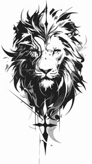 Symmetric Lion Tattoo Vector on White Background