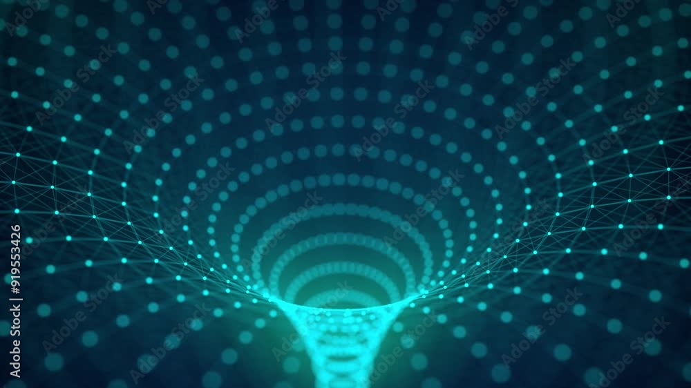 Aufkleber technology wireframe circle tunnel on blue background. futuristic 3d wormhole grid. big data visuali