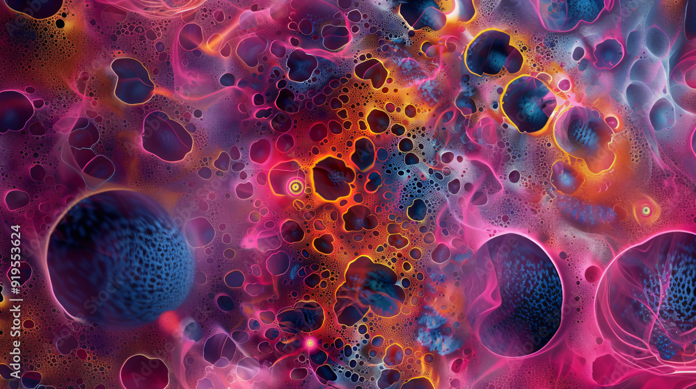 Aufkleber organic pattern formed by colorful floating bubbles in liquid against abstract background