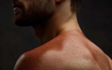 Naklejka premium Closeup of the pectoral muscles just beneath the skin, with visible sweat glands and pores on the surface, anatomy, skin and chest muscles