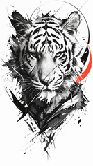 Tiger Tattoo Design on White Background - Vector Art