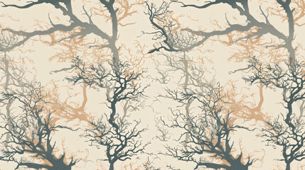 Abstract natural design with stylized bare trees in a seamless pattern