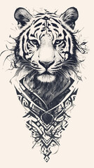 Tiger Tattoo Design on White Background - Vector Art