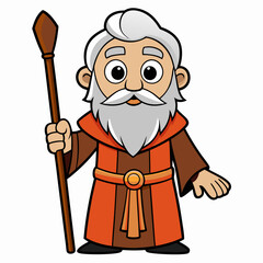 Moses holding wooden staff art vector illustration