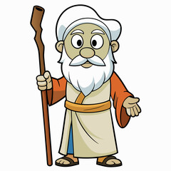 Moses holding wooden staff art vector illustration