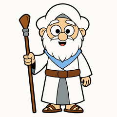 Moses holding wooden staff art vector illustration