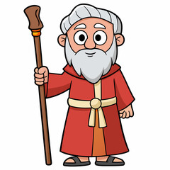 Moses holding wooden staff art vector illustration