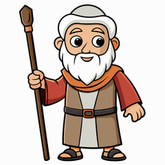 Moses holding wooden staff art vector illustration