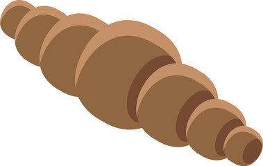 Seashell lying on white background with spiral pattern, brown colors