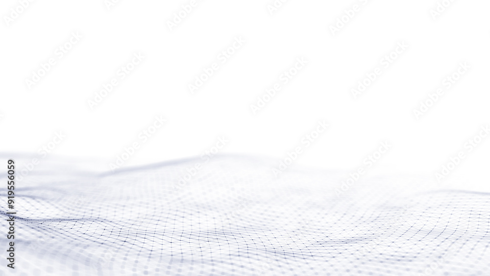 Poster digital dynamic wave of particles and lines. abstract white futuristic background. big data visualiz