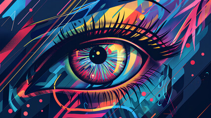 Conceptual abstract illustration of eye, Eye of god, Oil painting with colorful, 3d rendering, Generative AI