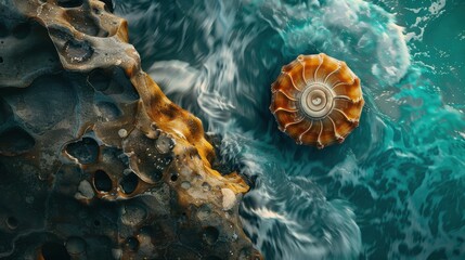 Abstract wallpaper featuring a nautilus shell, with a focus on its detailed swirl. The shell's natural beauty is a perfect example of marine life and nature.