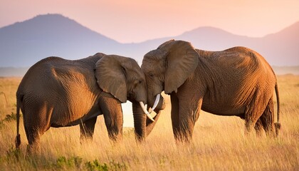 Fototapeta premium elephants at sunset