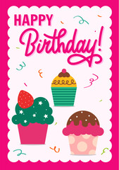 Birthday Card with Cupcake Illustrations Design