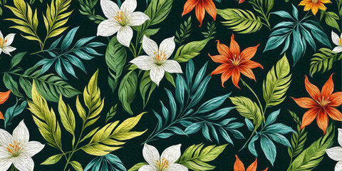 Oil painting . Artistic brush strokes. Botanical pattern for printing on wall decorations. Generated by Ai