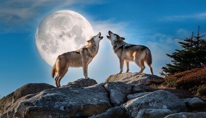 Naklejka premium wolf howling at the moon