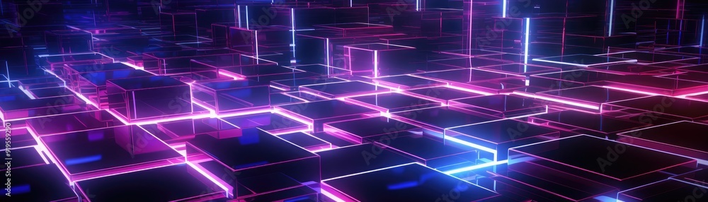Poster abstract tech grid with neon lines, dynamic and modern