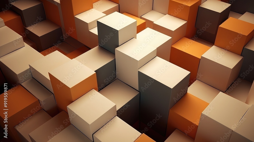 Poster interlocking 3d geometric cubes with depth effect, modern design