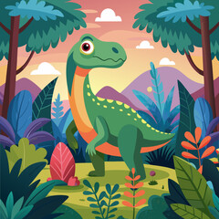 Obraz premium dinosaurs, forest, prehistoric, jungle, ferns, fossils, pterodactyl, T-rex, stegosaurus, velociraptor, brontosaurus, herbivores, carnivores, reptile, ancient, cretaceous, conifers,