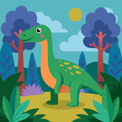 Fototapeta premium dinosaurs, forest, prehistoric, jungle, ferns, fossils, pterodactyl, T-rex, stegosaurus, velociraptor, brontosaurus, herbivores, carnivores, reptile, ancient, cretaceous, conifers,