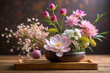 still life with pink flowers