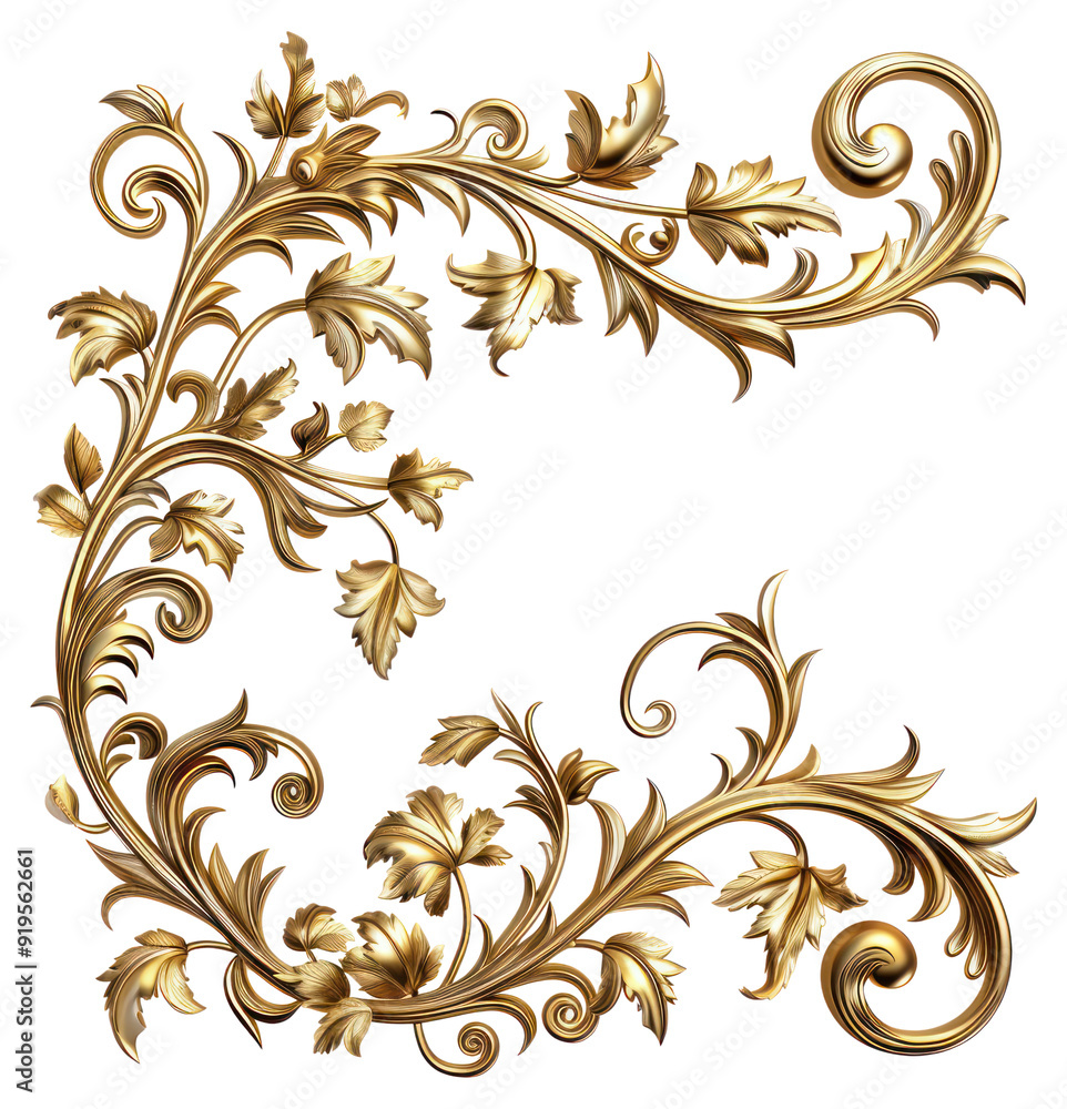 Sticker png elegant golden floral design