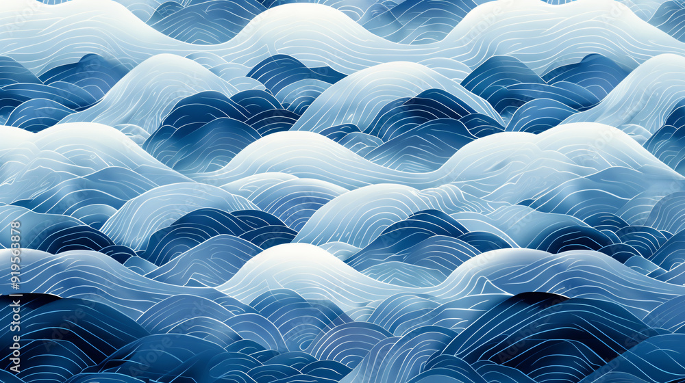 Leinwandbilder tranquil and flowing wavy lines on abstract blue background create a seamless pattern