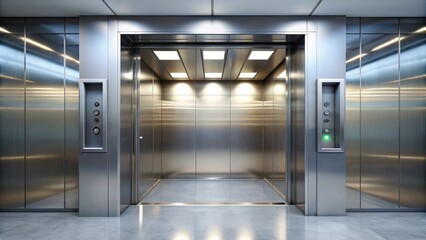 Modern steel elevator interior with sleek design and digital floor display, elevator, steel, modern, interior