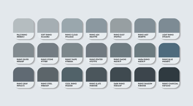 Rhino Gray Color Palette, Rhino Gray Color Guide Palette with Color Names. Catalog Samples of Metal colors with RGB HEX codes. cladding sheet ash colour, Fashion Trend Cement Color shade Palette