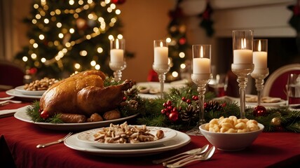 Festive Christmas Dinner Table with New Year's Decor