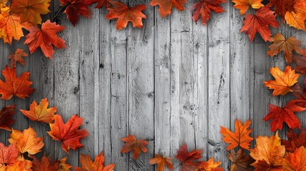 Fall-themed banner with rustic wooden background and colorful autumn leaves