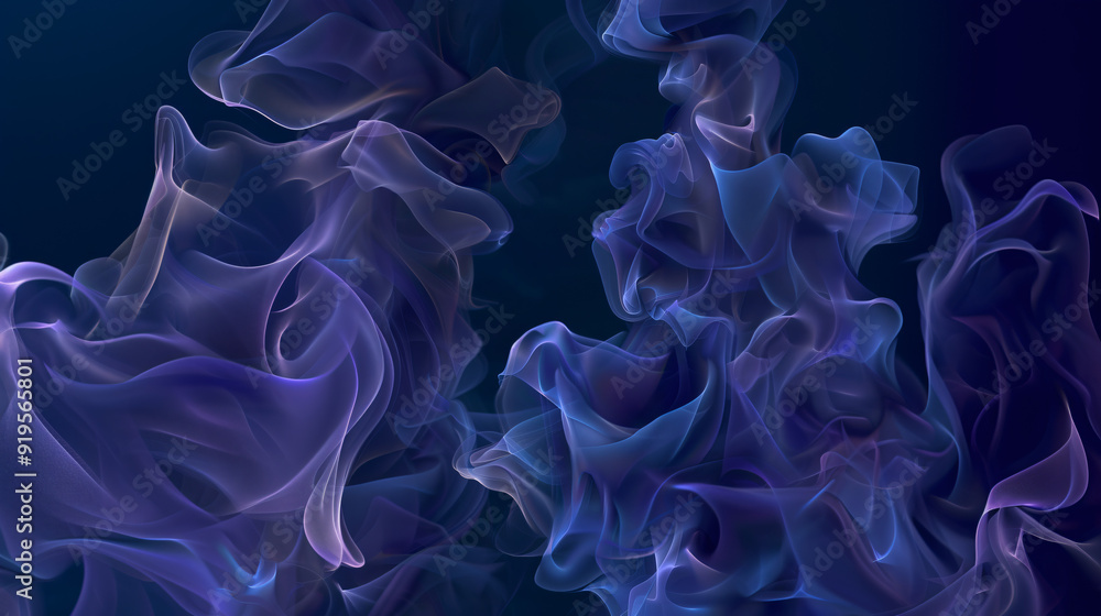 Fototapete Flowing purple and blue lines and shapes create an abstract background on a dark backdrop