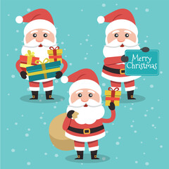 Funny Christmas party for kids: Collection of vector illustrations with Santa Claus, reindeer.