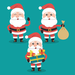 Funny Christmas party for kids: Collection of vector illustrations with Santa Claus, reindeer.