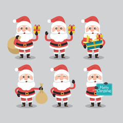 Funny Christmas party for kids: Collection of vector illustrations with Santa Claus, reindeer.