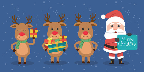 Fototapeta premium Funny Christmas party for kids: Collection of vector illustrations with Santa Claus, reindeer.