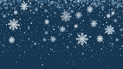 Fototapeta premium A blue background with snowflakes falling from the sky. The snowflakes are white and scattered throughout the image.