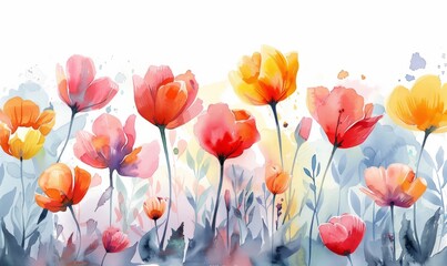 Obraz premium Abstract spring flowers in watercolor on a white backdrop.