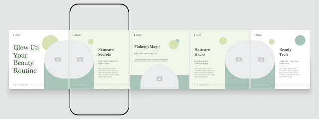 Spa beauty parlor carousel post template, creative beauty Instagram carousel template design, Linkedin social media post content creator template for skincare and beauty © Tarek Digital