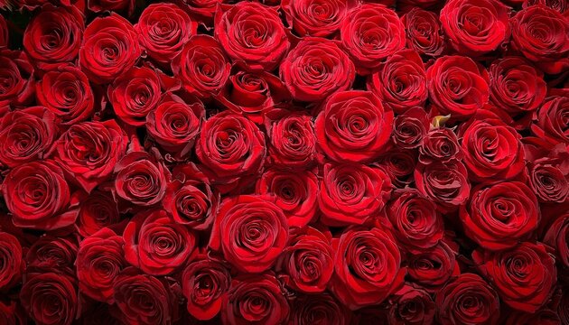 lush carpet of vibrant red roses creating a romantic floral backdrop perfect for valentines day or wedding themes viewed from above